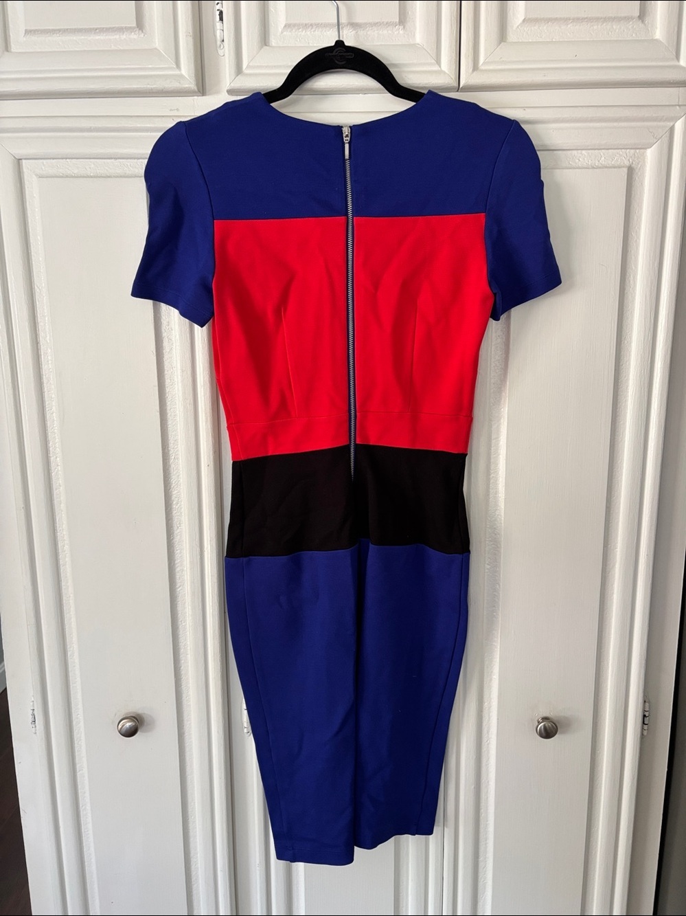 French Connection Blue, Red & Black Colorblock Midi Dress - Picture 3 of 7
